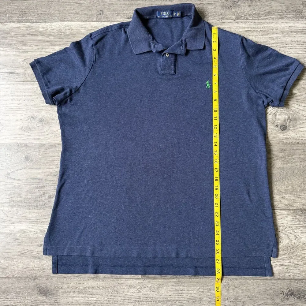 Polo Ralph Lauren Men's Navy Blue Short Sleeve Polo Shirt Green Pony - XL